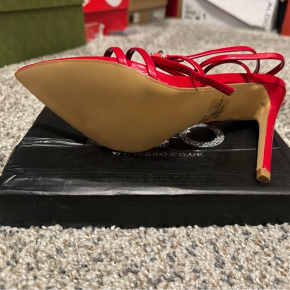 patent faux leather red strappy open toe heels - Picture 2 of 4